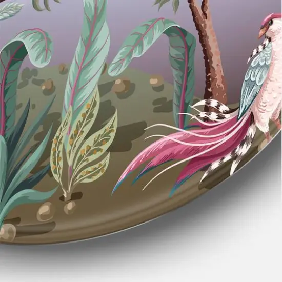 Designart - Chinoiserie With Birds and Peonies II - Traditional Metal Circle Wall Art {5}