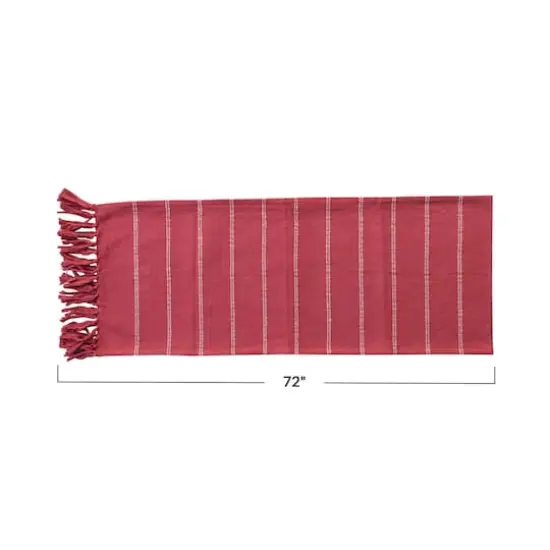 Hello Honey® 72" Red & White Brushed Cotton Flannel Table Runner with Stripes & Fringe {5}