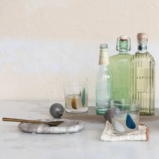 Hello Honey&reg; 8" Beige Oval Marble Serving Tray {6}