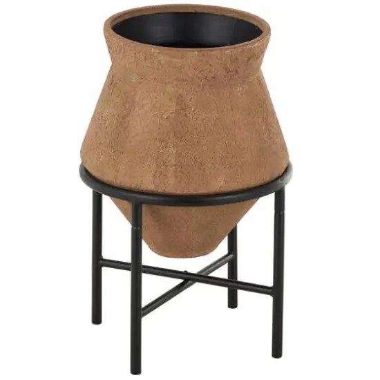 20" Brown Wide Metal Vase with Black Stand {1}