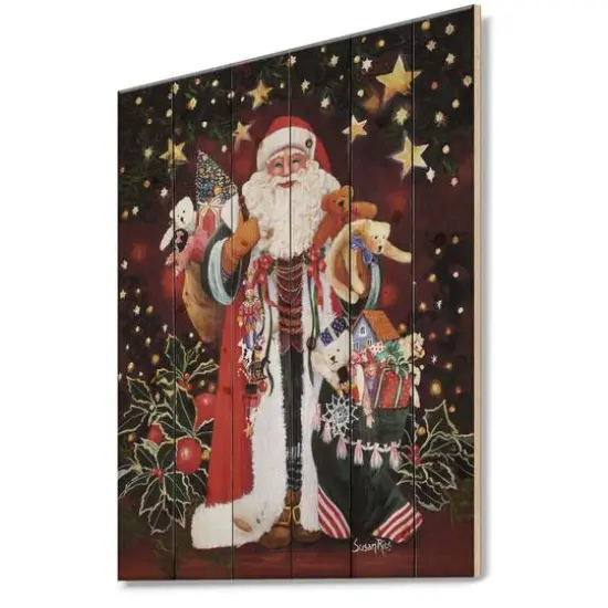 Designart Happy Santa Claus Christmas Print on Natural Pine Wood {2}