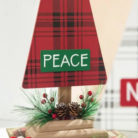 Glitzhome&reg; Christmas Plaid Table Tree Set {6}