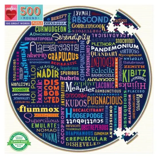 eeBoo Piece & Love "100 Great Words" 500 Piece Round Jigsaw Puzzle {1}