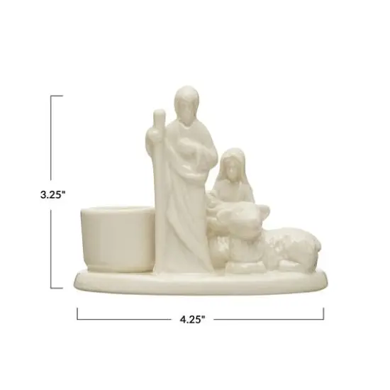 Hello Honey&reg; 3.2" White Nativity Stoneware Nativity Taper CandleHolder {3}
