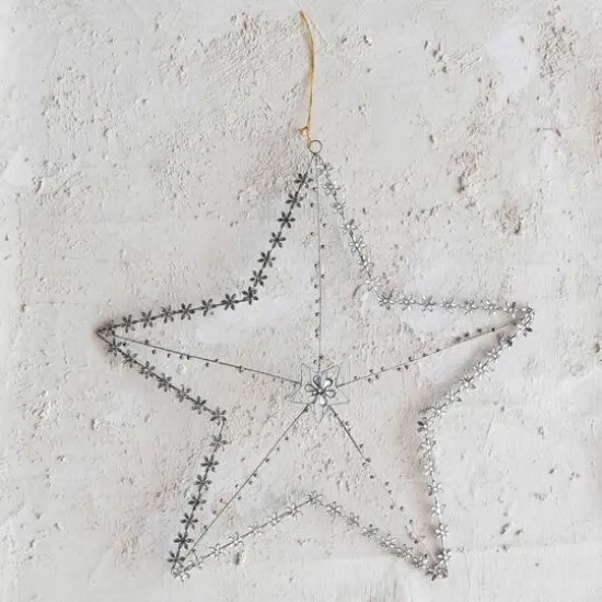 Hello Honey® 15.5" Silver Glass Beaded Metal Star Ornament with Jeweled Flowers {3}