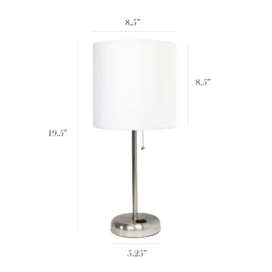 LimeLights 19.5" Brushed Steel Base Lamps with Charging Outlets, 2ct. White {4}