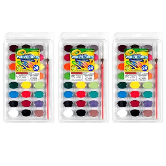 Crayola® Washable 24 Color Watercolor Pans with Plastic Handled Brush, 3ct. {1}