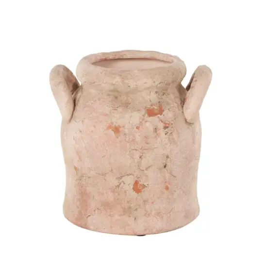 8.25" Pink Ceramic Antique Style Distressed Decorative Vase with Handles {1}