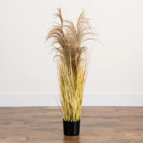 4ft. Golden Yellow, Green & Brown Potted Artificial Pampas Grass {6}