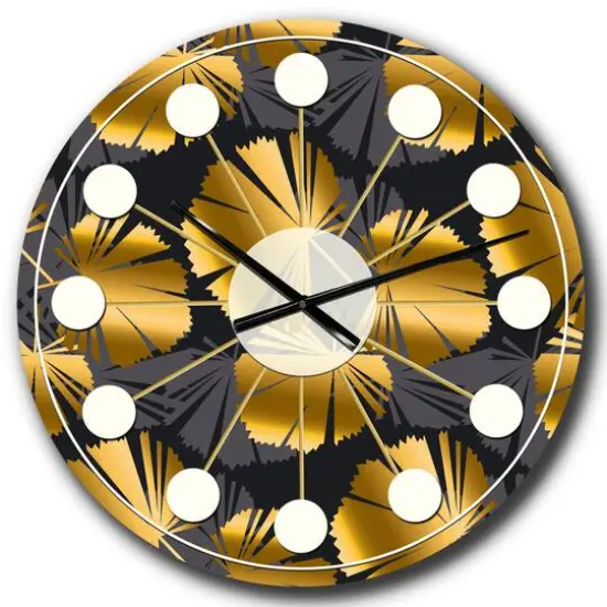 Designart 'Golden Palm Leaves Iii Mid-Century Modern Wall Clock {1}