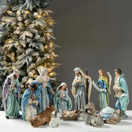 Glitzhome® Oversized Deluxe Blue Resin Nativity Figurine Set {3}