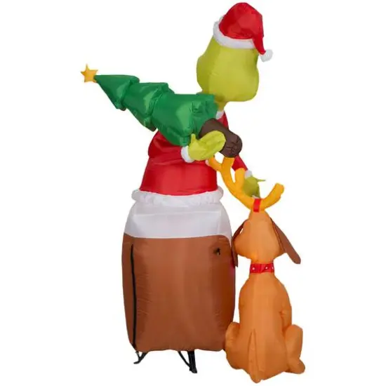 5.5ft. Airblown&reg; Inflatable Christmas Grinch & Max Chimney Scene {3}