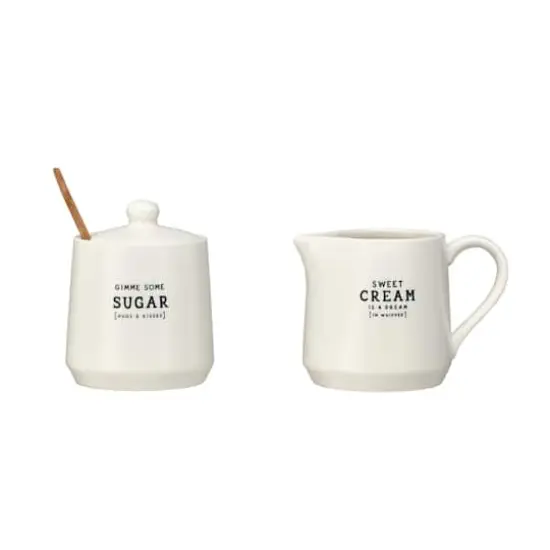 Hello Honey® White Charming Stoneware Creamer & Sugar Pot Set with Spoon {3}