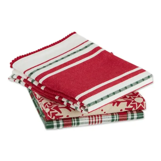 DII&reg; Assorted Scandinavian Snowflakes Dishtowel Set {3}
