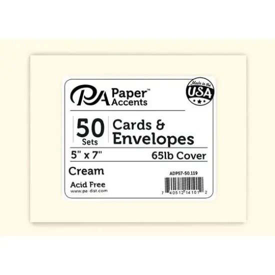 PA Paper&trade; Accents Card & Envelope Pack, 5" x 7" Cream {1}