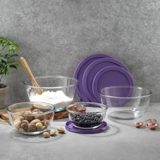 JoyJolt&reg; Glass Mixing Bowls with Lids Set Purple {4}