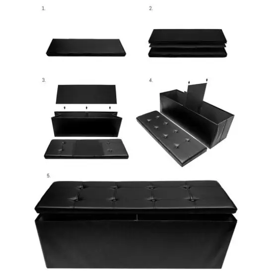 Sorbus 43" Faux Leather Storage Bench Black {4}