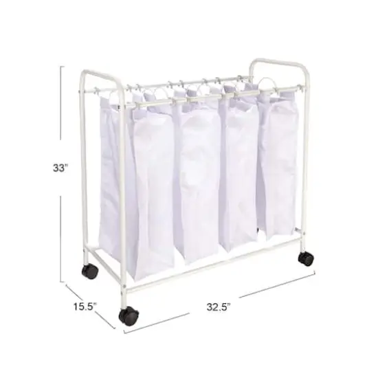 Household Essentials 4-Bag Rolling Laundry Sorter Cart White {5}