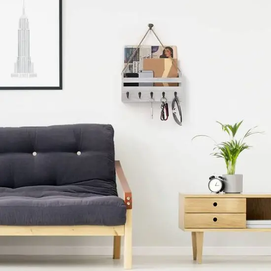 NEX&trade; Gray-Whitewash Hanging Wall-Mounted Mail Organizer with 5 Hooks {6}