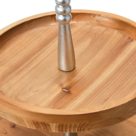 Hello Honey&reg; 18" Dark Brown and Silver Wood 2-Tier Decorative Tray {6}