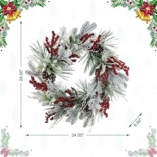 Glitzhome&reg; 24" Christmas Snowy Pinecone & Berry Wreath {9}