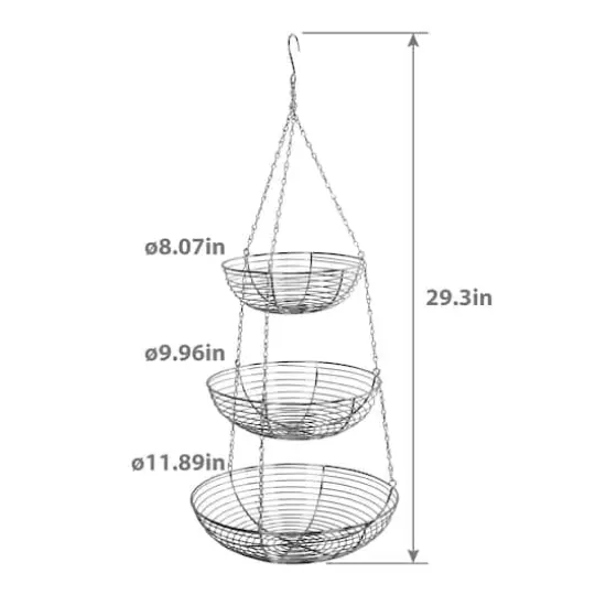 12" Silver & Chrome 3-Tier Hanging Metal Basket {5}