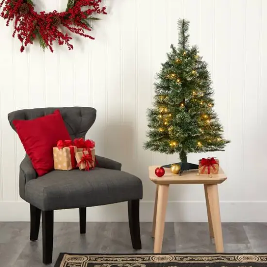 3ft. Pre-Lit Wisconsin Slim Snow Tip Pine Artificial Christmas Tree with Clear LED Lights {6}