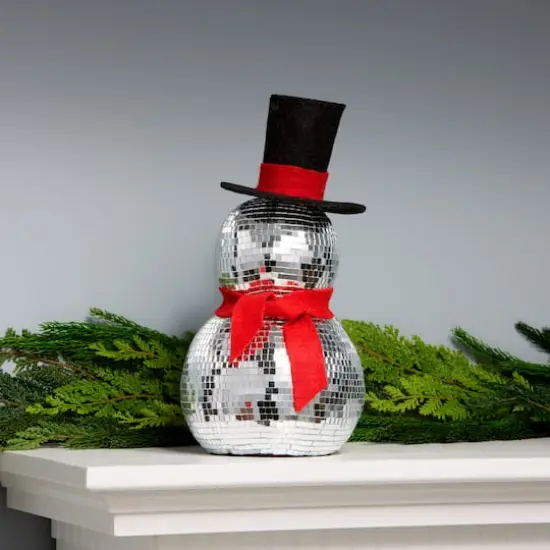 12" Disco Ball Snowman with Red Scarf {3}
