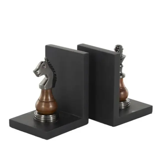 Decorative Dark Brown & Silver Chess Bookend Set {9}
