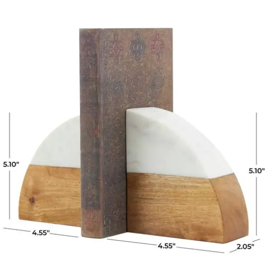 5" Marble & Wood Geometric Arched Bookends Set {8}
