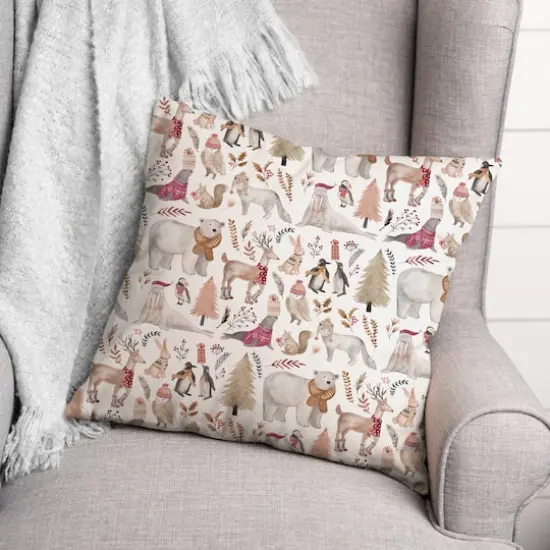 Winter Wonderland Animals Pattern 18" x 18" Spun Poly Pillow {3}
