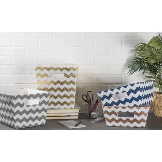 DII&reg; 11" Trapezoid Polyester Chevron Storage Bin Gray {4}