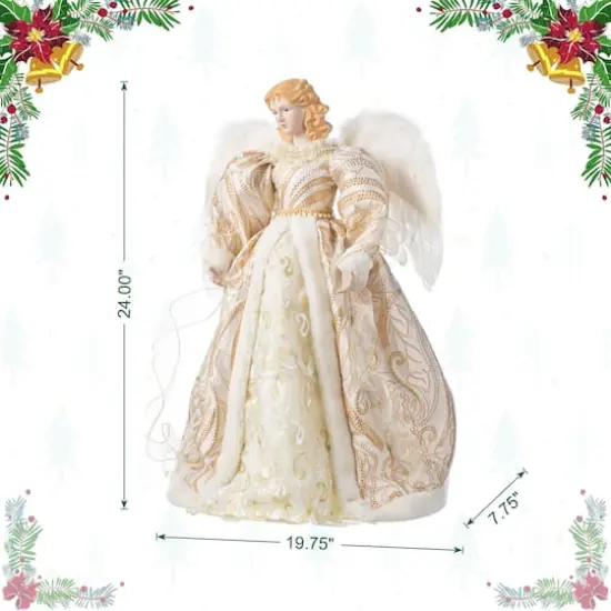 Glitzhome&reg; 24"H Faux Fur & PVC Christmas Elegant Angel Tree Topper with Porcelain Face {9}