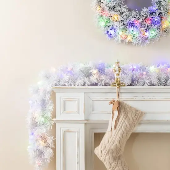 Glitzhome&reg; 6ft Pre-Lit Snow Flocked White Pine Christmas Garland with Timer, 2ct. {3}