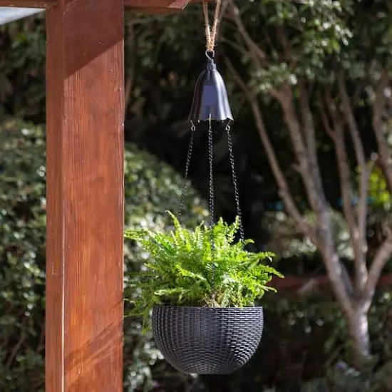 Glitzhome&reg; 30" Solar Lighted Black Plastic Hanging Planter {3}