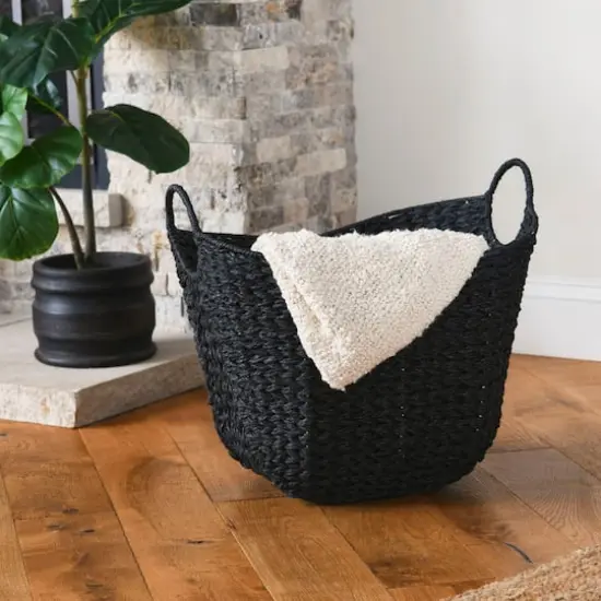 Household Essentials 17.5" Woven Paper Rope Basket with Handles Black {3}