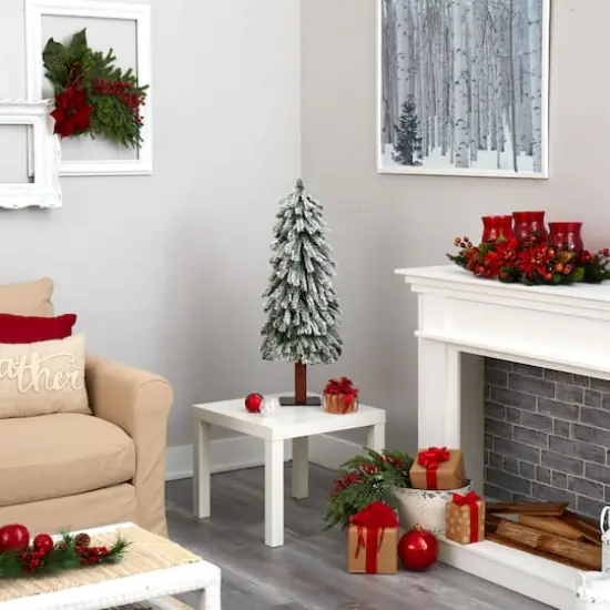 3ft. Pre-Lit Flocked Grand Alpine Artificial Christmas Tree, Clear LED Lights {8}