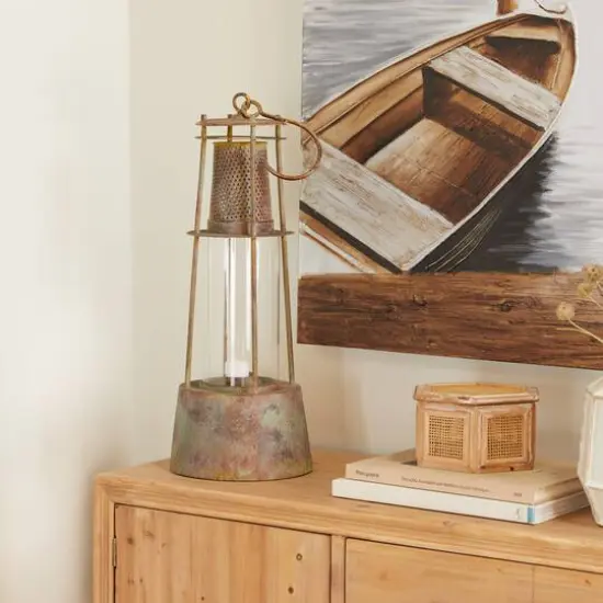 Brown Metal Rustic Lantern, 23" x 9" x 9" {7}