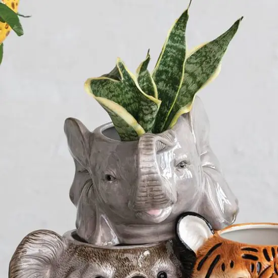 Hello Honey&reg; 6.75" Round Ceramic Elephant Head Planter {4}