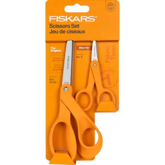 Fiskars&reg; 8" & No.5 Micro-Tip&reg; Orange-Handled Scissors Set {6}