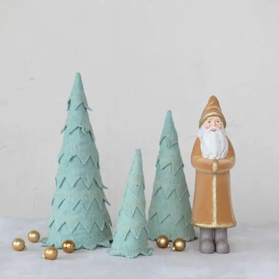 Hello Honey® Mint Green Layered Wool Felt Tree Set with Gold Metallic Stitching {3}