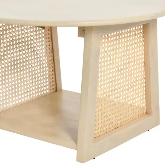 Hello Honey® 26" Bohemian Wood Coffee Table with Woven Cane Sides Blonde Finish {8}