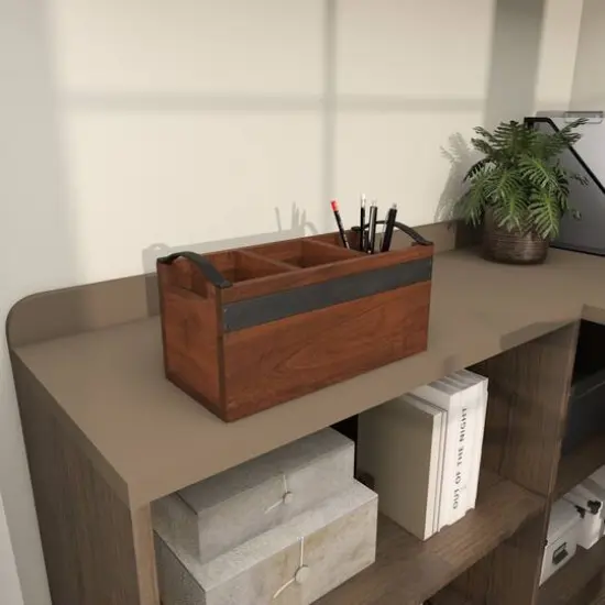 11.5" Brown Wood Modern 3 Section Decorative Tray with Metal Handles {7}