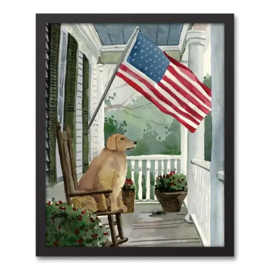 Patriotic Front Porch Golden Black Framed Canvas {1}