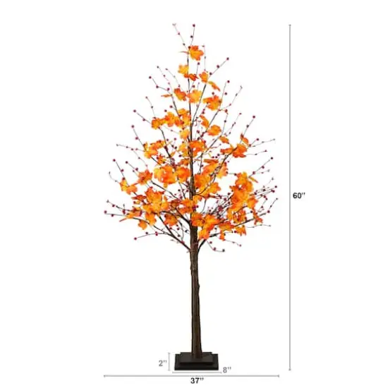 5ft. Pre-Lit Autumn Maple Artificial Fall Tree with Berries and 96 Warm White LED Lights {3}