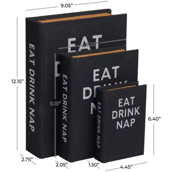 Black Eat Drink Nap Linen Storage Book Box Set {8}