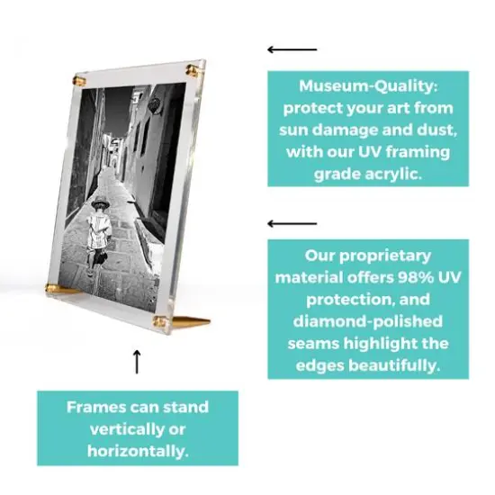 Wexel Art Clear Acrylic Tabletop Floating Picture Frame with Gold Hardware {5}
