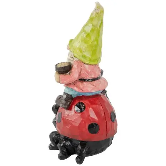 12.25" Solar LED-Lit Gnome & Ladybug Outdoor Garden Statue {6}