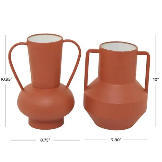 Orange Metal Vase with Handles Set of 2 11", 10" {7}
