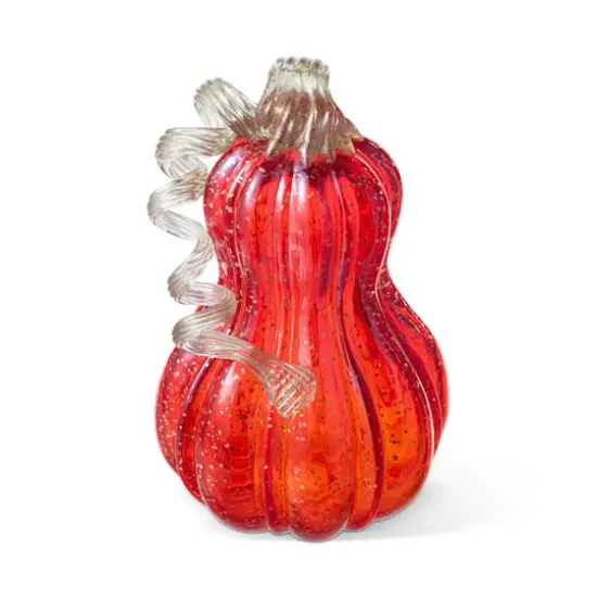 Glitzhome&reg; 8.5" Fall Red Glass Gourd with Glitter {7}